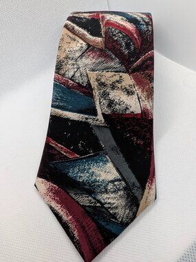 Salvatori Men's Neck Tie Burgundy, Blue, Tan Abstract Map Textured 57"x3.5"